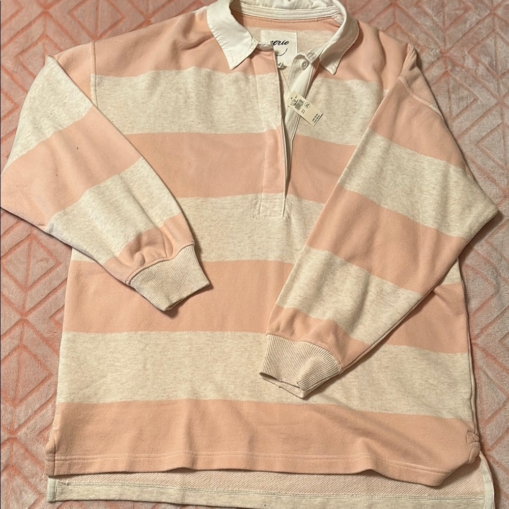 Aerie Oversized Striped Pink and Cream Rugby Shirt